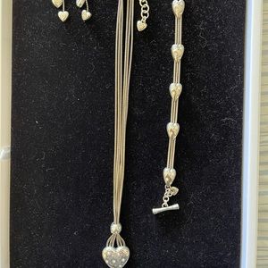 3pc Brighton Silver and Crystals, Necklace, Bracelet and Earrings